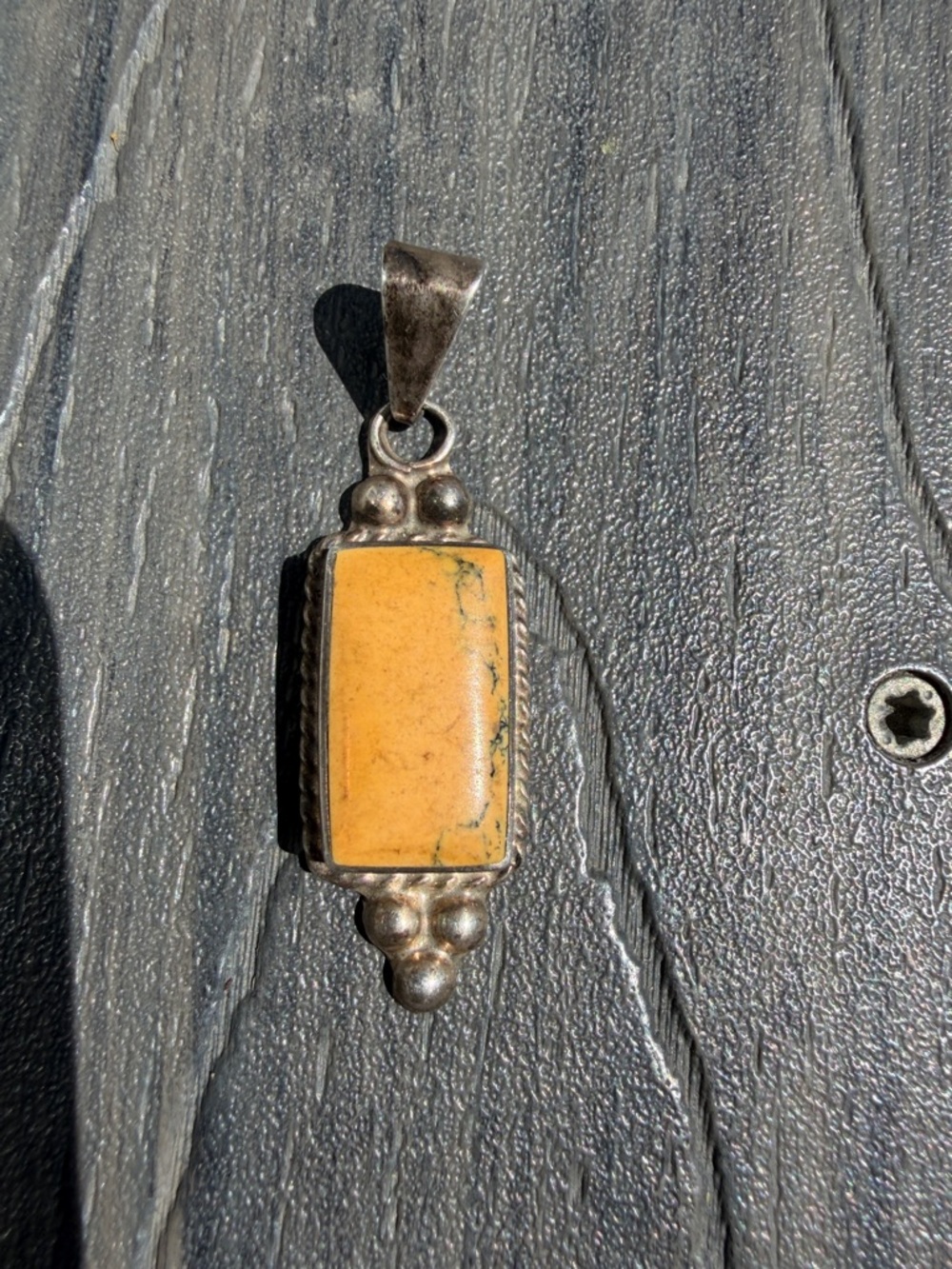 Sterling Silver .925 Mexico Yellow Jasper Rectangular Pendant